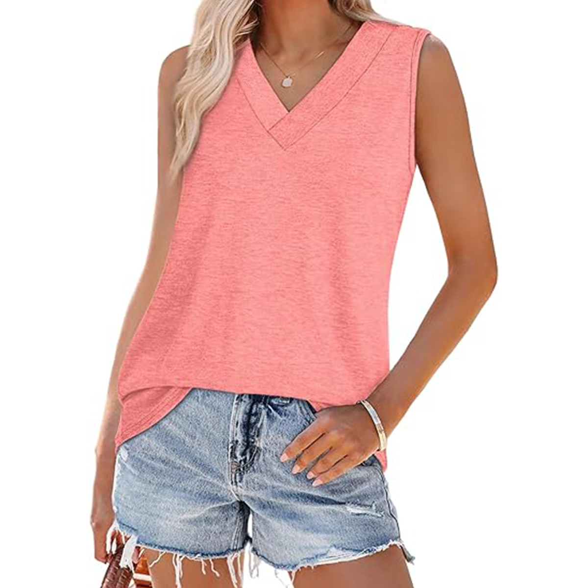 Tank Tops for Women Summer V Neck T Shirts Trendy Sleeveless Basic Tee Loose Fit