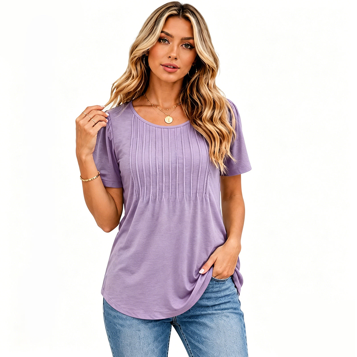 🔥 Summer Sale 🔥 Women's Short-Sleeve T-Shirt — Ruched Design, Elegantly Casual