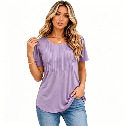 🔥 Summer Sale 🔥 Women's Short-Sleeve T-Shirt — Ruched Design, Elegantly Casual
