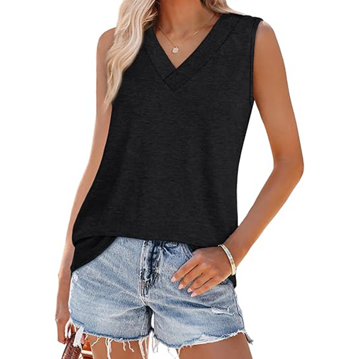 Tank Tops for Women Summer V Neck T Shirts Trendy Sleeveless Basic Tee Loose Fit