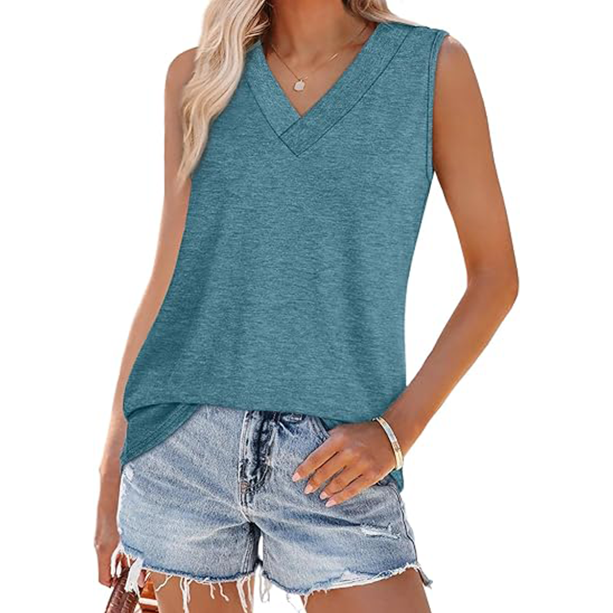 Tank Tops for Women Summer V Neck T Shirts Trendy Sleeveless Basic Tee Loose Fit
