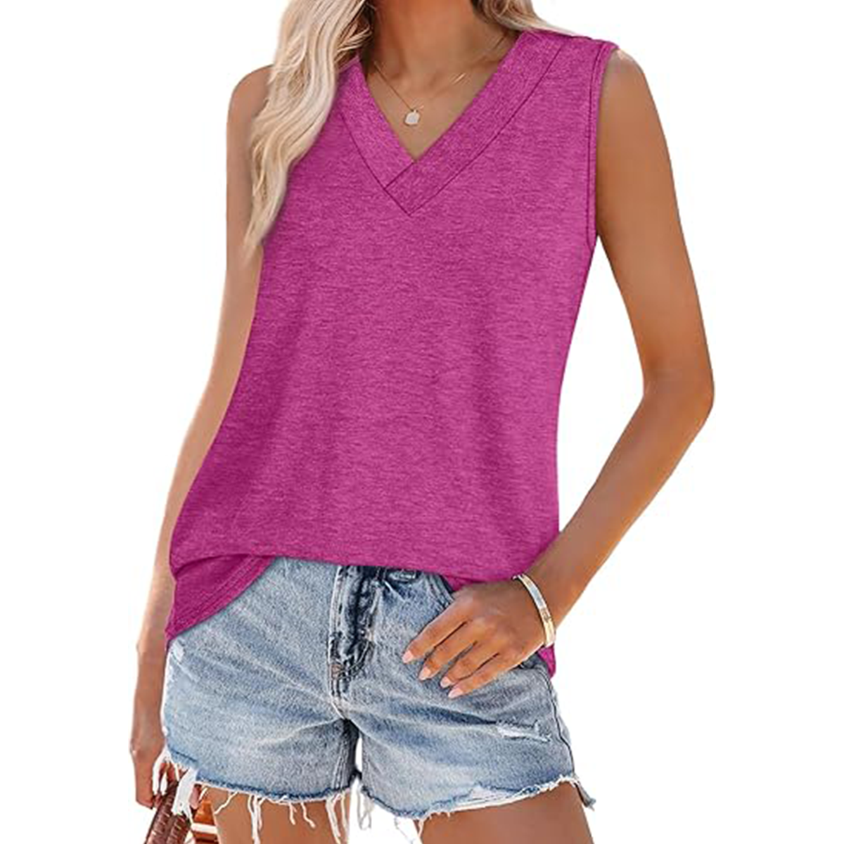 Tank Tops for Women Summer V Neck T Shirts Trendy Sleeveless Basic Tee Loose Fit